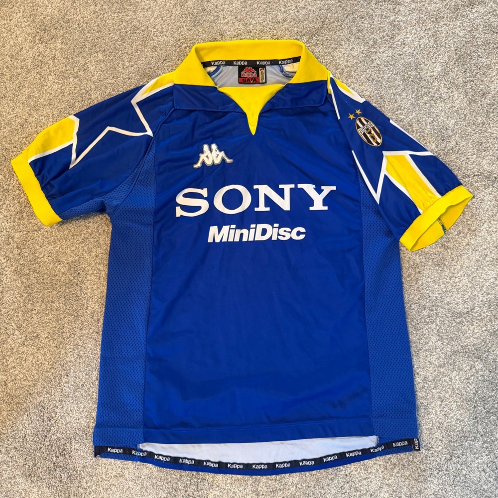 Kappa Juventus 1997-1998 Away Soccer Jersey Sony MiniDisc Blue Star Mens M